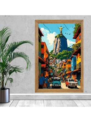 Lioncraft Brezilya Rio De Janerio Kurtarıcı Isa Heykeli Şehir Manzaralı Tablo, Wallpaper, Duvar Tablosu, Çerçeveli Cam Tablo 50X70CM