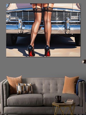 Karizma Tablo Kadın Bacakları Araba Önünde Dekoratif Kanvas - Mdf Ahşap Tablo