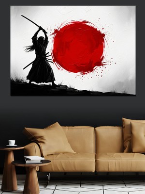 Karizma Tablo Kılıç Japon Bayrağı Savaşçı Dekoratif Kanvas - Mdf Ahşap Tablo