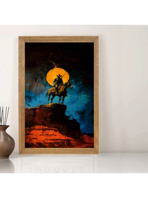 Lioncraft Atlı Kovboy Manzaralı Tablo, Wallpaper, Duvar Tablosu, Çerçeveli Cam Tablo 40X60CM