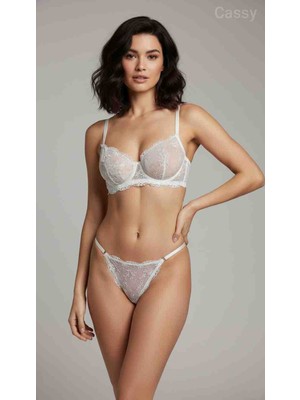 Cassy Blossom - Beyaz Çiçek Nakışlı Transparan Dantel Lingerie Takım