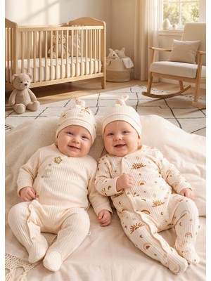 Babymod Güneş Desenli 4'lü 100% Pamuk Kız Erkek Bebek Tulum Set