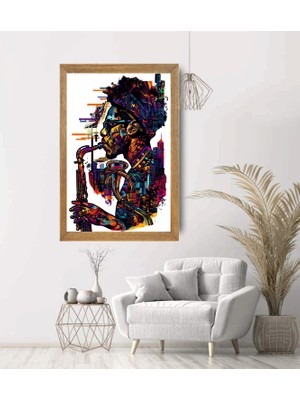 Lioncraft Saksafon Çalan Adam Tablo, Wallpaper, Duvar Tablosu, Çerçeveli Cam Tablo 40X60CM