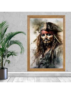 Lioncraft Karayip Korsanları Kaptan Jack Sparrow Tablo, Wallpaper, Duvar Tablosu, Çerçeveli Cam Tablo 50X70CM