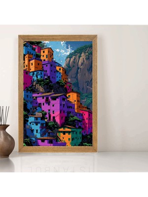Lioncraft Italya Amalfi Şehri Yağlı Boya Tablo, Wallpaper, Duvar Tablosu, Çerçeveli Cam Tablo 50X70CM