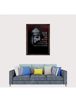 Lioncraft Türkçü, Selçuklu Devleti Sultan Alparslan Çerçeveli Cam Duvar Tablosu 50X70 cm