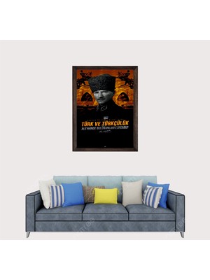 Lioncraft Türkçü, Mustafa Kemal Atatürk , Türk, Çerçeveli Cam Duvar Tablosu 50X70 cm SP19