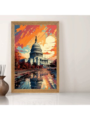 Lioncraft Amerika Beyaz Saray Yağlı Boya Tablo, Wallpaper, Duvar Tablosu, Çerçeveli Cam Tablo 50X70CM