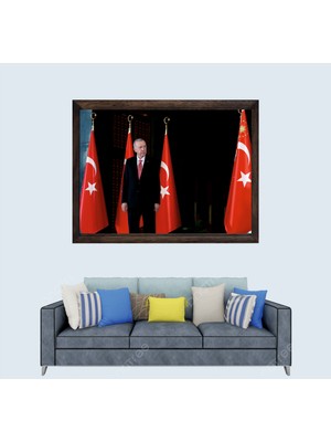 Lioncraft Cumhurbaşkanımız Recep Tayyip Erdoğan, Çerçeveli Cam Duvar Tablosu 40X60 cm SP14