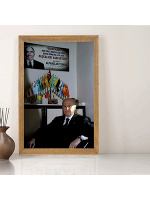 Lioncraft Başbuğ Devlet Bahçeli, Mhp Tablo, Wallpaper, Duvar Tablosu, Çerçeveli Cam Tablo 50X70CM