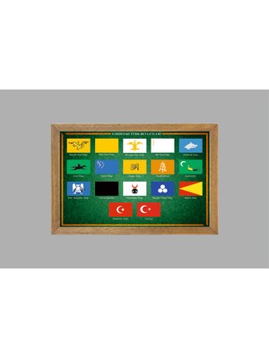 Lioncraft 17 Büyük Türk Devletleri Bayrağı Tablo, Çerçeveli Cam Tablo 40X60 cm