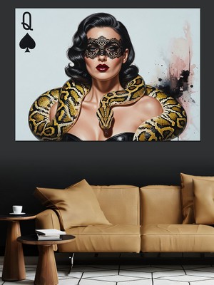 Karizma Tablo Yılan Desenli Maskeli Kadın Dekoratif Kanvas - Mdf Ahşap Tablo