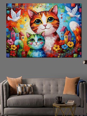 Karizma Tablo Renkli Kedi Pop Art Dekoratif Kanvas - Mdf Ahşap Tablo