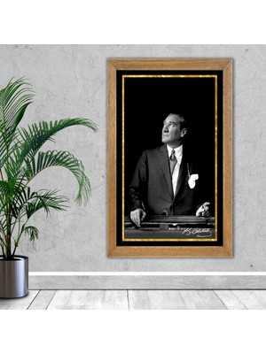 Lioncraft Atatürk Baskılı Tablo, Çerçeveli Cam Tablo 50X70 cm