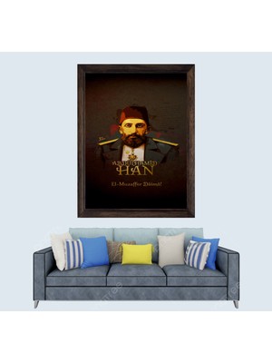Lioncraft Osmanlı Abdülhamit Han D3  Çerçeveli Duvar Tablosu 50X70 cm