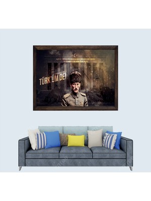 Lioncraft Türkçü, Mustafa Kemal Atatürk , Türk, Çerçeveli Cam Duvar Tablosu 40X60 cm SP18