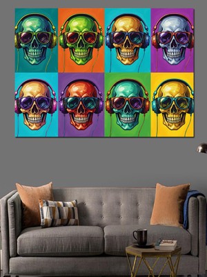 Karizma Tablo Renkli Kafatasları Sanat Tablo Dekoratif Kanvas - Mdf Ahşap Tablo