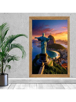 Lioncraft Brezilya Rio De Janerio Kurtarıcı Isa Heykeli Tablo, Wallpaper, Duvar Tablosu, Çerçeveli Cam Tablo 40X60CM