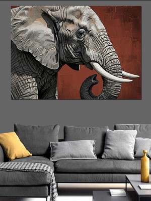 Karizma Tablo Fil Portre Siyah Beyaz Dekoratif Kanvas - Mdf Ahşap Tablo