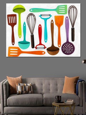 Karizma Tablo Renkli Mutfak Gereçleri Seti Dekoratif Kanvas - Mdf Ahşap Tablo