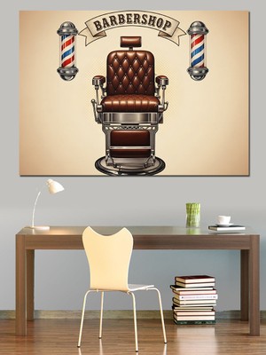 Karizma Tablo Erkek Berberi Sandalye Logosu Dekoratif Kanvas - Mdf Ahşap Tablo