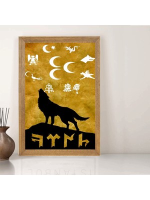 Lioncraft Türk Bayrağı, Türkçü, Bozkurt Tablo, Çerçeveli Cam Tablo 40X60 cm