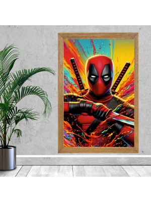 Lioncraft Deadpool Tablo, Wallpaper, Duvar Tablosu, Çerçeveli Cam Tablo 40X60CM