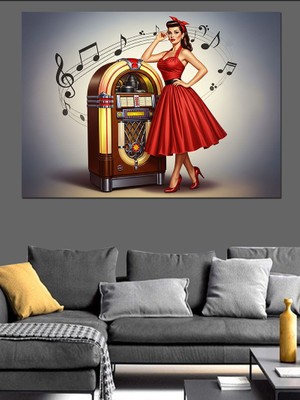 Karizma Tablo Juke Box Yanında Dans Dekoratif Kanvas - Mdf Ahşap Tablo
