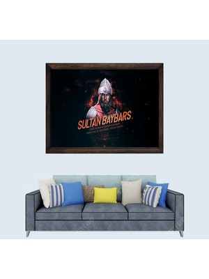 Lioncraft Türkçü, Türk Hakanı Sultan Baybars Han  Çerçeveli Cam Duvar Tablosu 50X70 cm