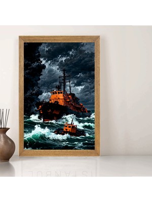 Lioncraft Deniz Manzaralı Gemi Tablo, Wallpaper, Duvar Tablosu, Çerçeveli Cam Tablo 40X60CM