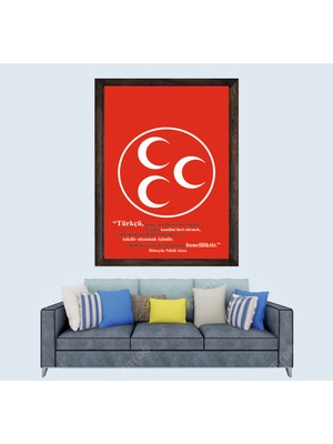 Lioncraft Türkçü, Mhp, 3 Hilal, Nihal Atsız Sözü Çerçeveli Cam Duvar Tablosu 40X60 cm