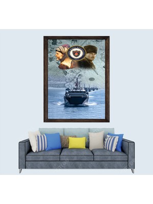 Lioncraft Türkçü, Türk Donanması, Atatürk, Piri Reis Gemileri Çerçeveli Cam Duvar Tablosu 40X60 cm