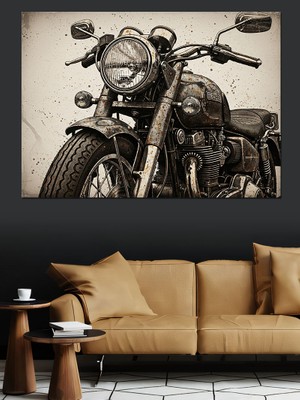 Karizma Tablo Klasik Motorsiklet Siyah Beyaz Dekoratif Kanvas - Mdf Ahşap Tablo