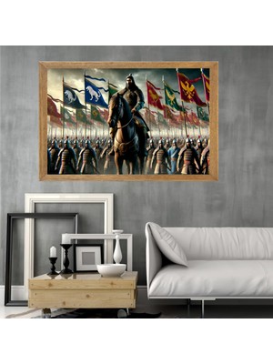 Lioncraft Türk Savaşçı Tablo, Çerçeveli Cam Tablo 50X70 cm