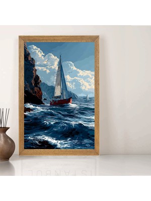 Lioncraft Deniz Manzaralı Gemi Tablo, Wallpaper, Duvar Tablosu, Çerçeveli Cam Tablo 40X60CM