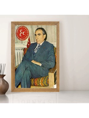 Lioncraft Başbuğ Alparslan Türkeş Tablo, Çerçeveli Cam Tablo 50X70 cm