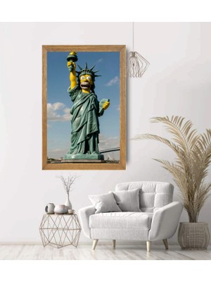 Lioncraft Simpsonlar Özgürlük Anıtı Tablo, Wallpaper, Duvar Tablosu, Çerçeveli Cam Tablo 50X70CM