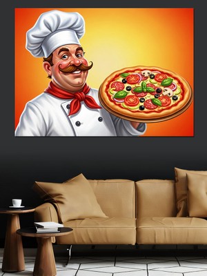 Karizma Tablo Aşçı Pizza Italyan Mutfağı Dekoratif Kanvas - Mdf Ahşap Tablo