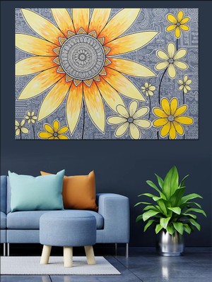 Karizma Tablo Sarı Ayçiçeği Mozaik Deseni Dekoratif Kanvas - Mdf Ahşap Tablo