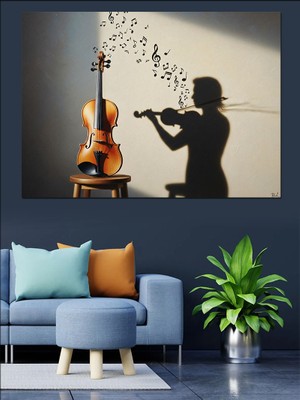 Karizma Tablo Keman Çalan Silüet Sanat Dekoratif Kanvas - Mdf Ahşap Tablo