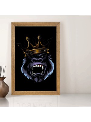 Lioncraft Kral Goril Tablo, Çerçeveli Cam Tablo 40X60 cm