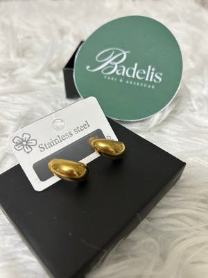 Stainless Steel Badelis Çelik Gold Küçük Damla Model Çivi Küpe
