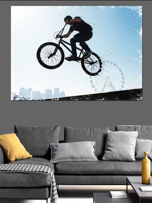 Karizma Tablo Bisiklet Süren Adam Dış Mekan Dekoratif Kanvas - Mdf Ahşap Tablo