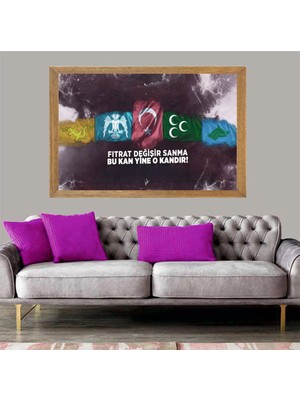 Lioncraft Türk Devletleri Bayrağı Tablo, Çerçeveli Cam Tablo 40X60 cm