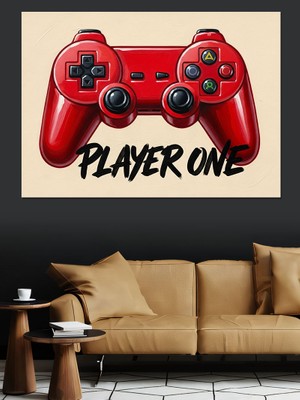 Karizma Tablo Kırmızı Oyun Konsolu Kontrolcü Dekoratif Kanvas - Mdf Ahşap Tablo