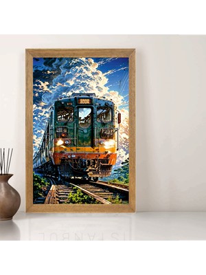 Lioncraft Tren Yağlı Boya Tablo, Wallpaper, Duvar Tablosu, Çerçeveli Cam Tablo 40X60CM