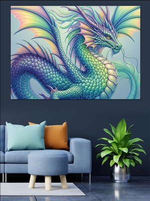 Karizma Tablo Renkli Mitolojik Ejderha Sanat Dekoratif Kanvas - Mdf Ahşap Tablo