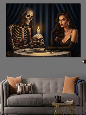Karizma Tablo Iskeletler ve Kadın Dekoratif Kanvas - Mdf Ahşap Tablo