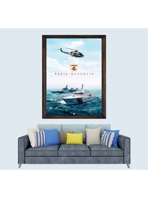 Lioncraft Türkçü, Sahil Güvenlik Çerçeveli Cam Duvar Tablosu 40X60 cm