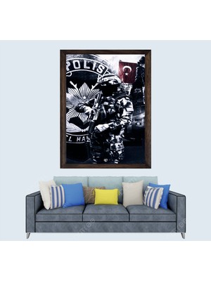 Lioncraft Türkçü, Polis Özel Harekat, Pöh, Çerçeveli Cam Duvar Tablosu 40X60 cm